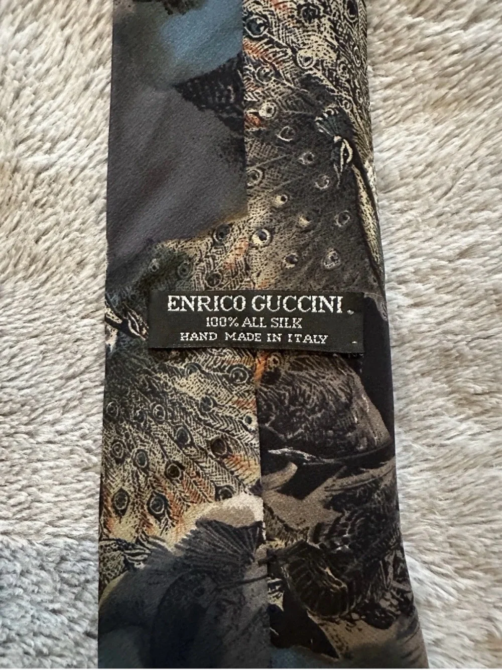 Men's Enrico Guccini 100% Silk Peacock Patterned Tie Made In Italy Unique Formal
